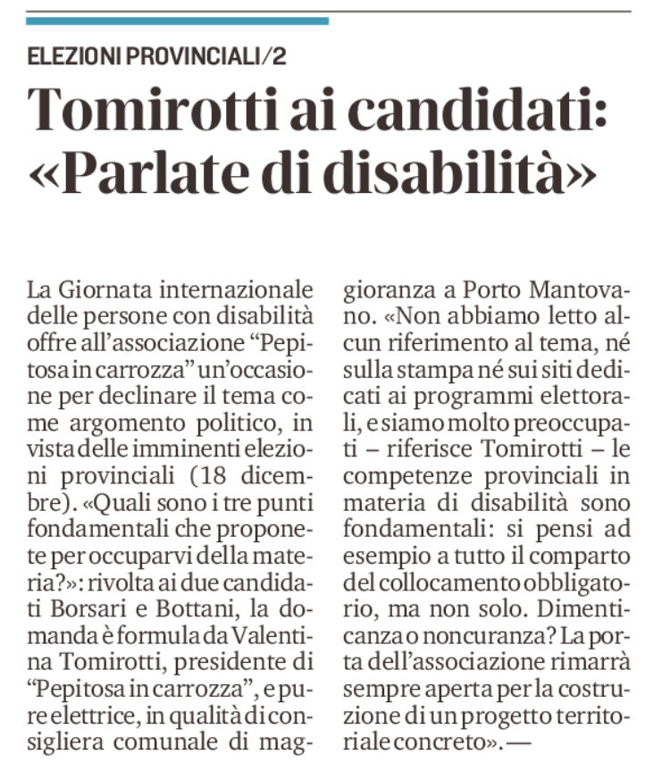 Tomirotti ai candidati: “parlate di disabilità”